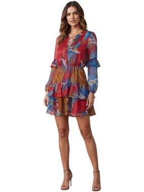 Walter Baker Devina Mini Rio Palm Dress Vibrant Rio Palm Red Blue Medium